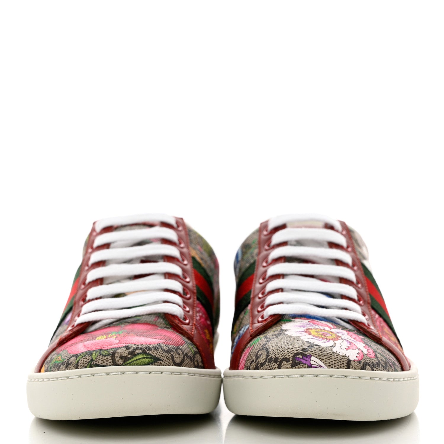 Gucci GG Supreme Monogram Flora Web Womens Ace Sneakers 35 Beige Multicolor Rosso 2 of 9