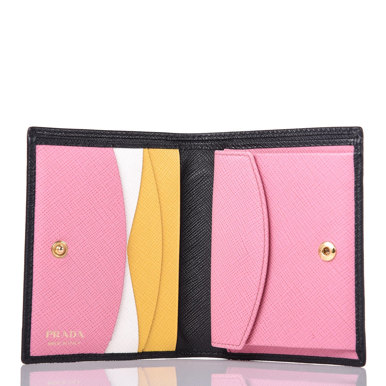 Prada Saffiano Multicolor Compact Wallet Black Soleil 5 of 10