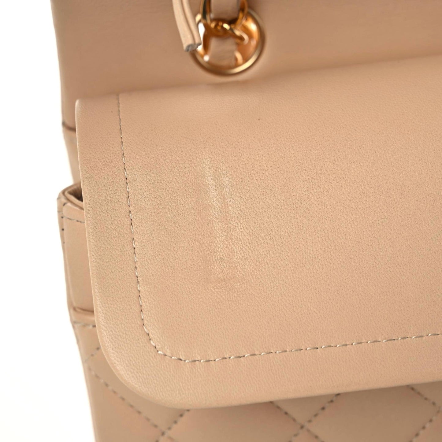 Lambskin Quilted Medium Double Flap Beige