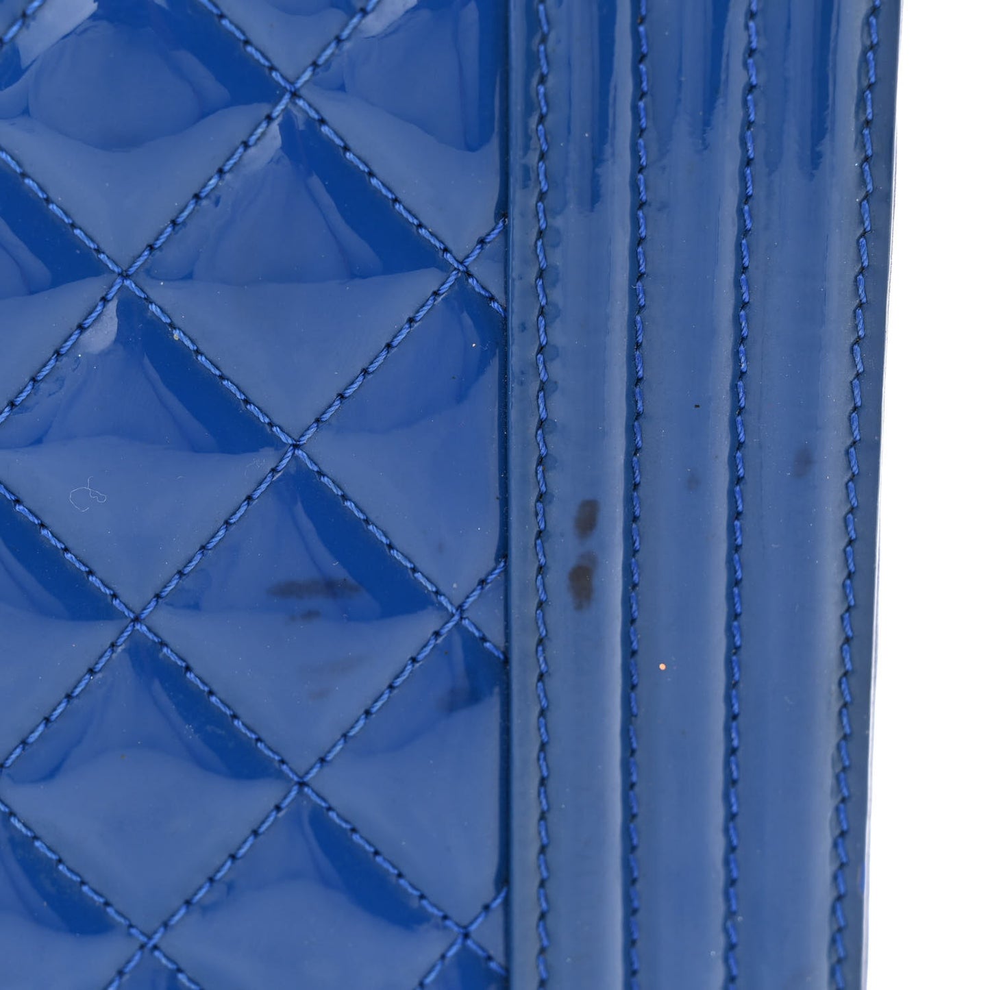 Patent Calfskin Quilted New Medium Plexiglass Boy Flap Blue