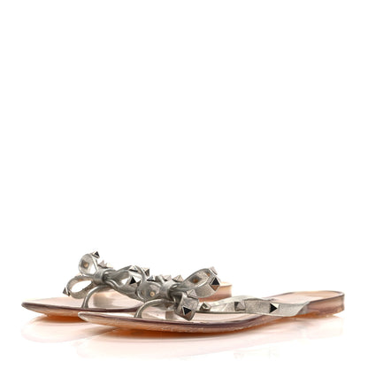 Valentino Garavani PVC Jelly Glitter Rockstud Bow Thong Sandals 41 Silver 5 of 16