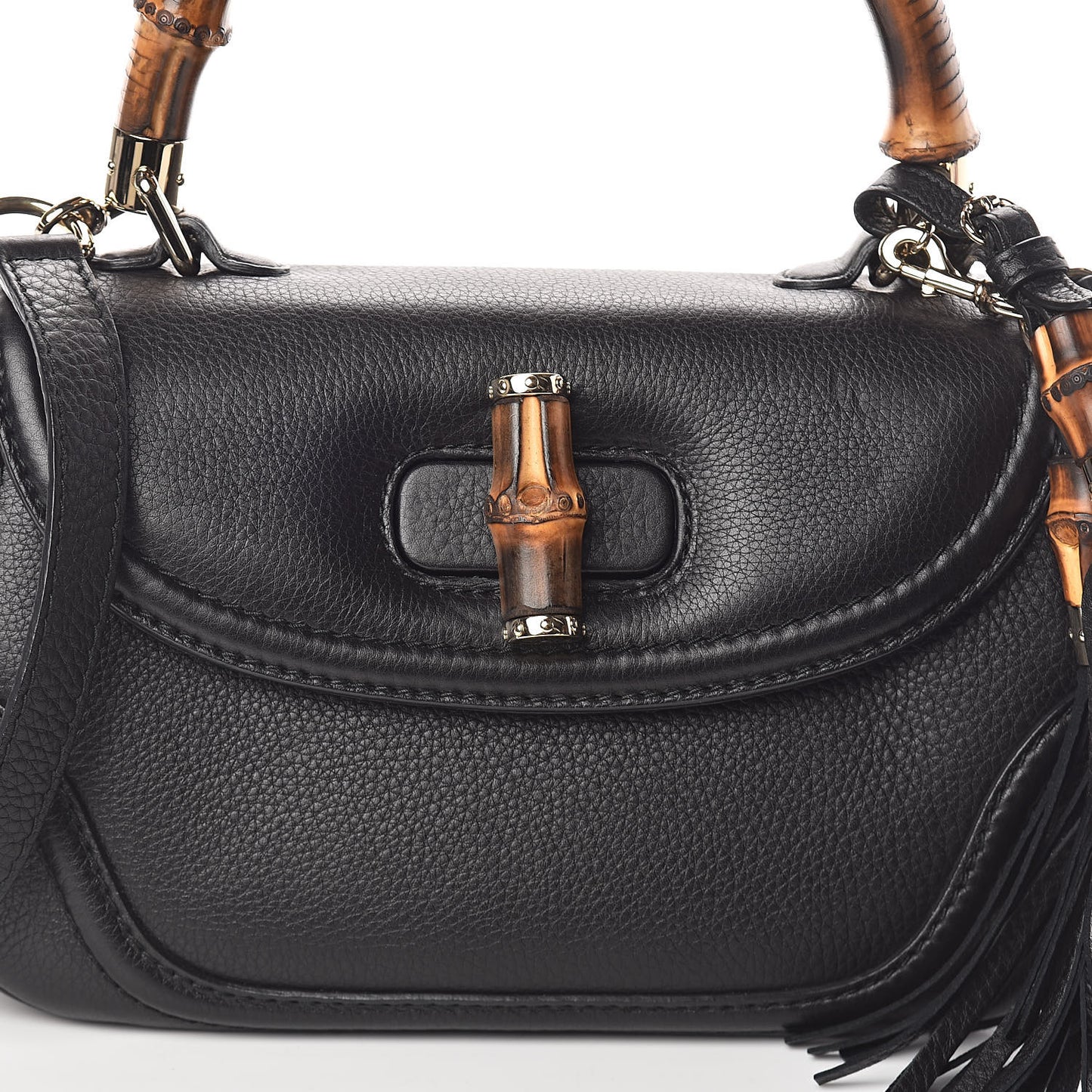 Calfskin Medium New Bamboo Top Handle Bag Black