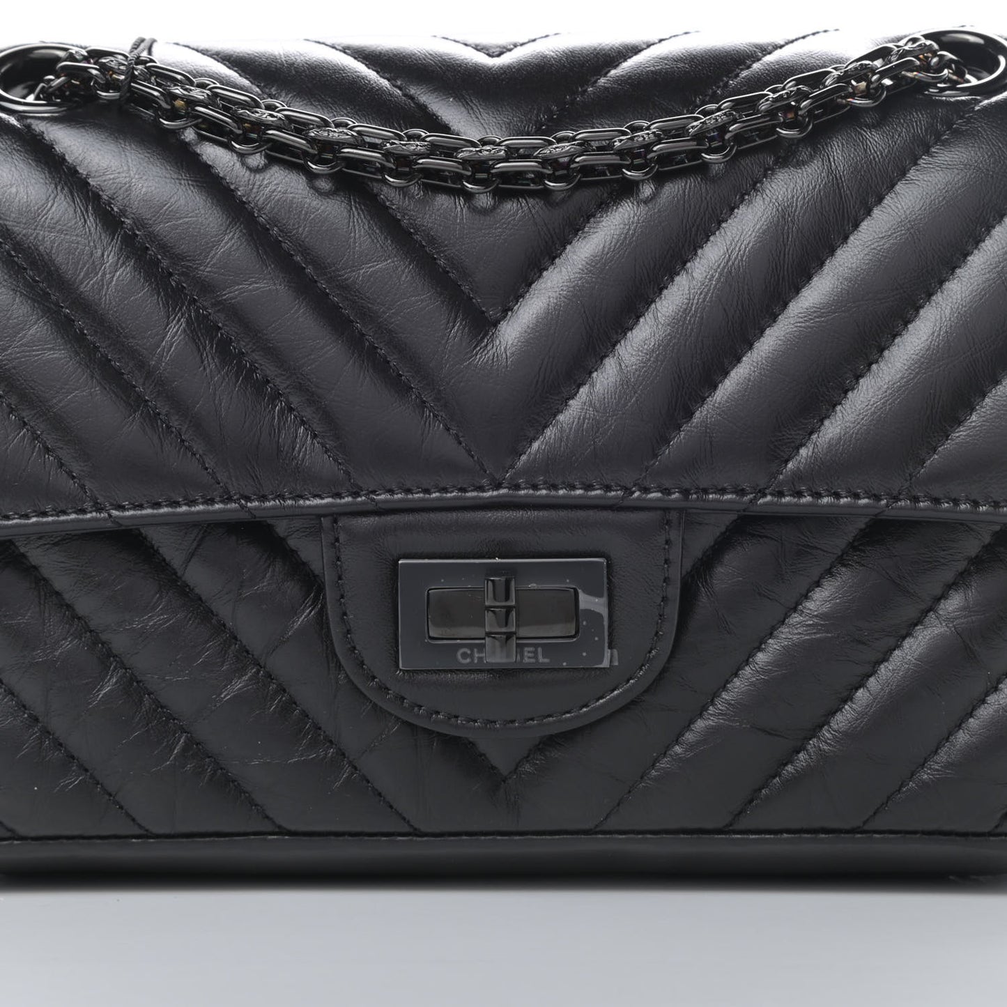 Aged Calfskin Chevron Quilted 2.55 Reissue Mini Flap So Black