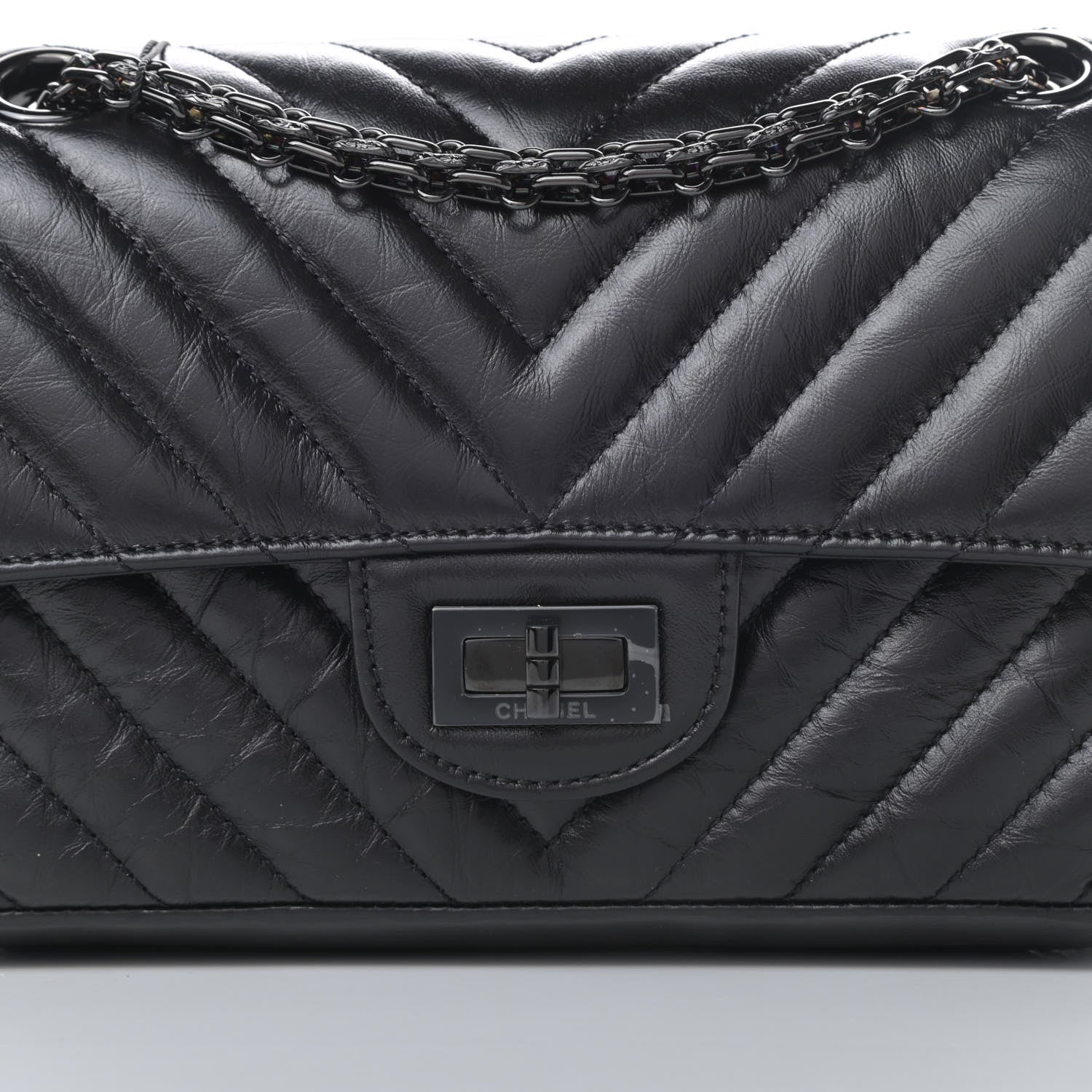 Chanel Aged Calfskin Chevron Quilted 2.55 Reissue Mini Flap So Black 8 of 12
