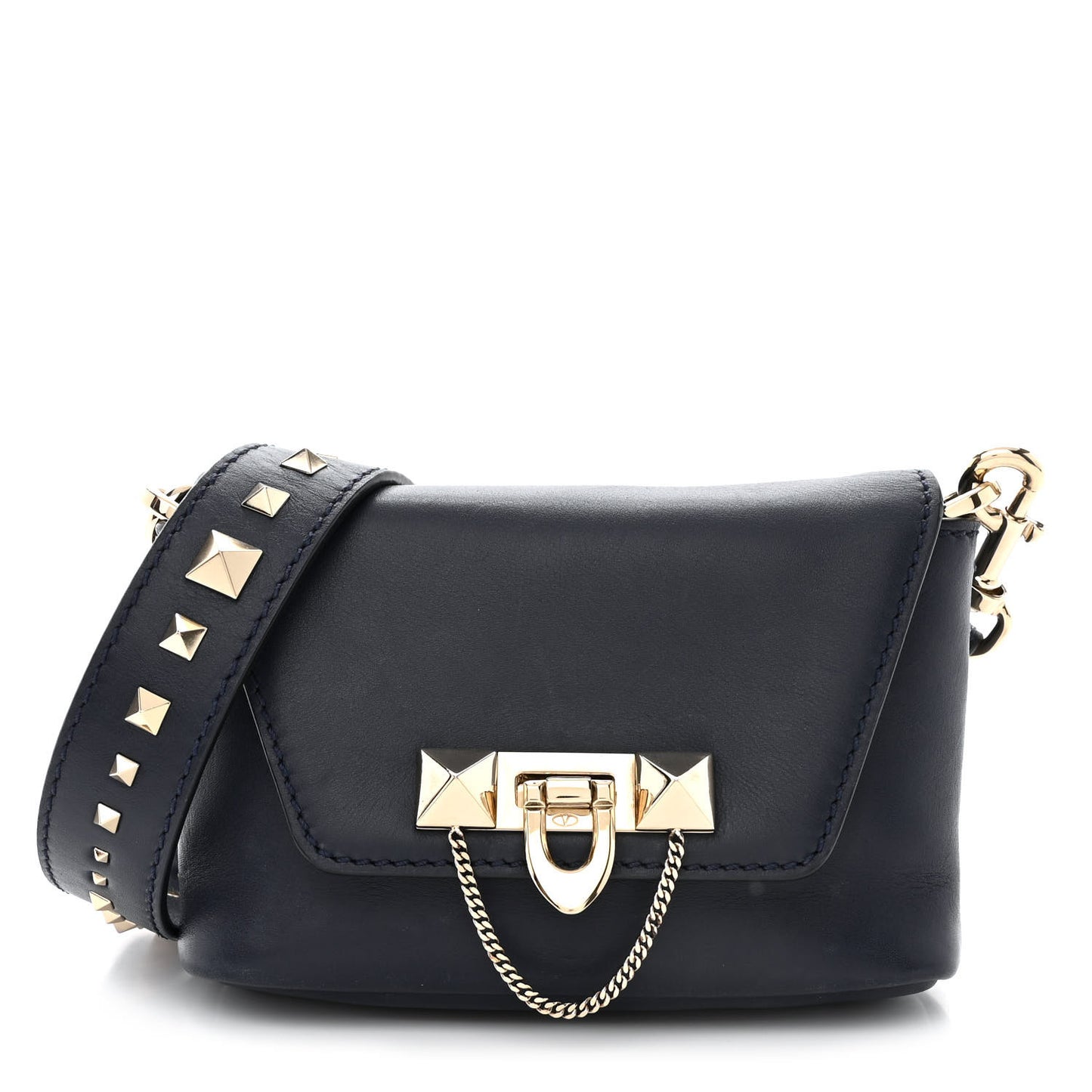 Vitello Small Rockstud Demilune Shoulder Bag Marine