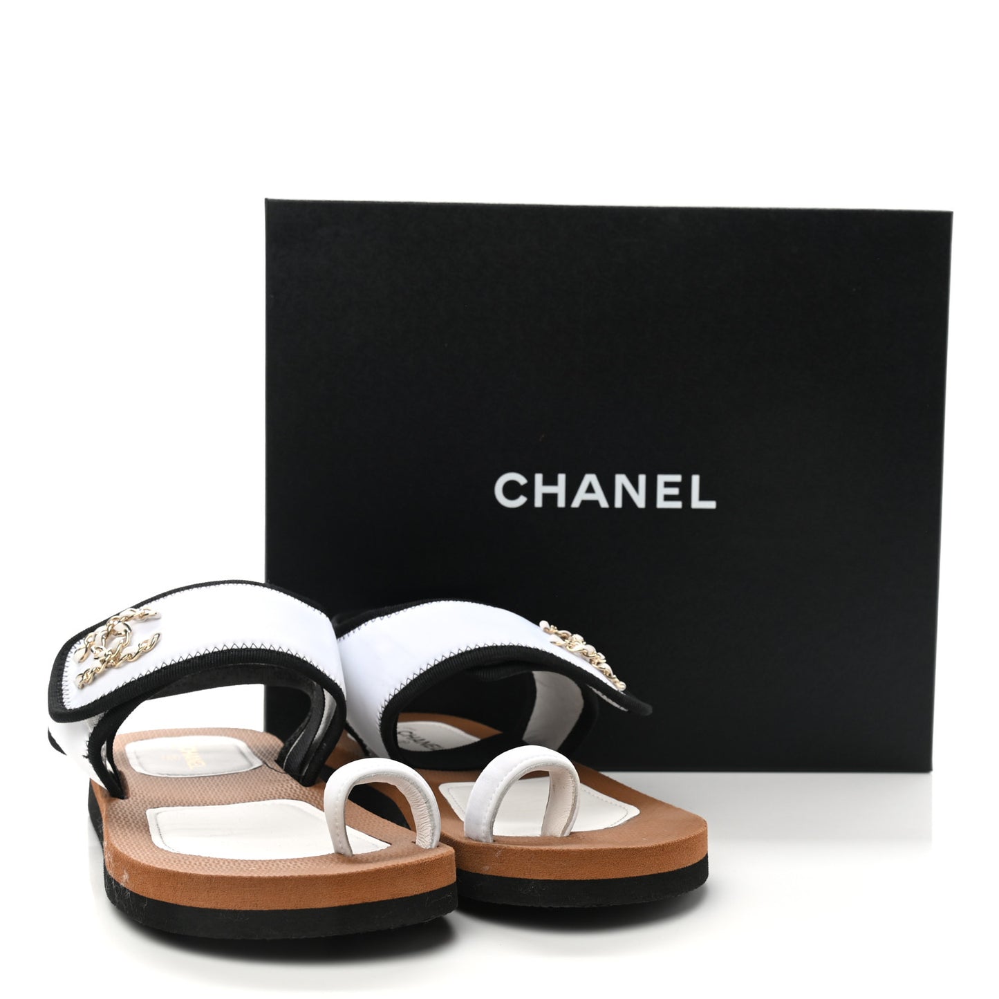 Fabric Lambskin CC Sandals 38 White