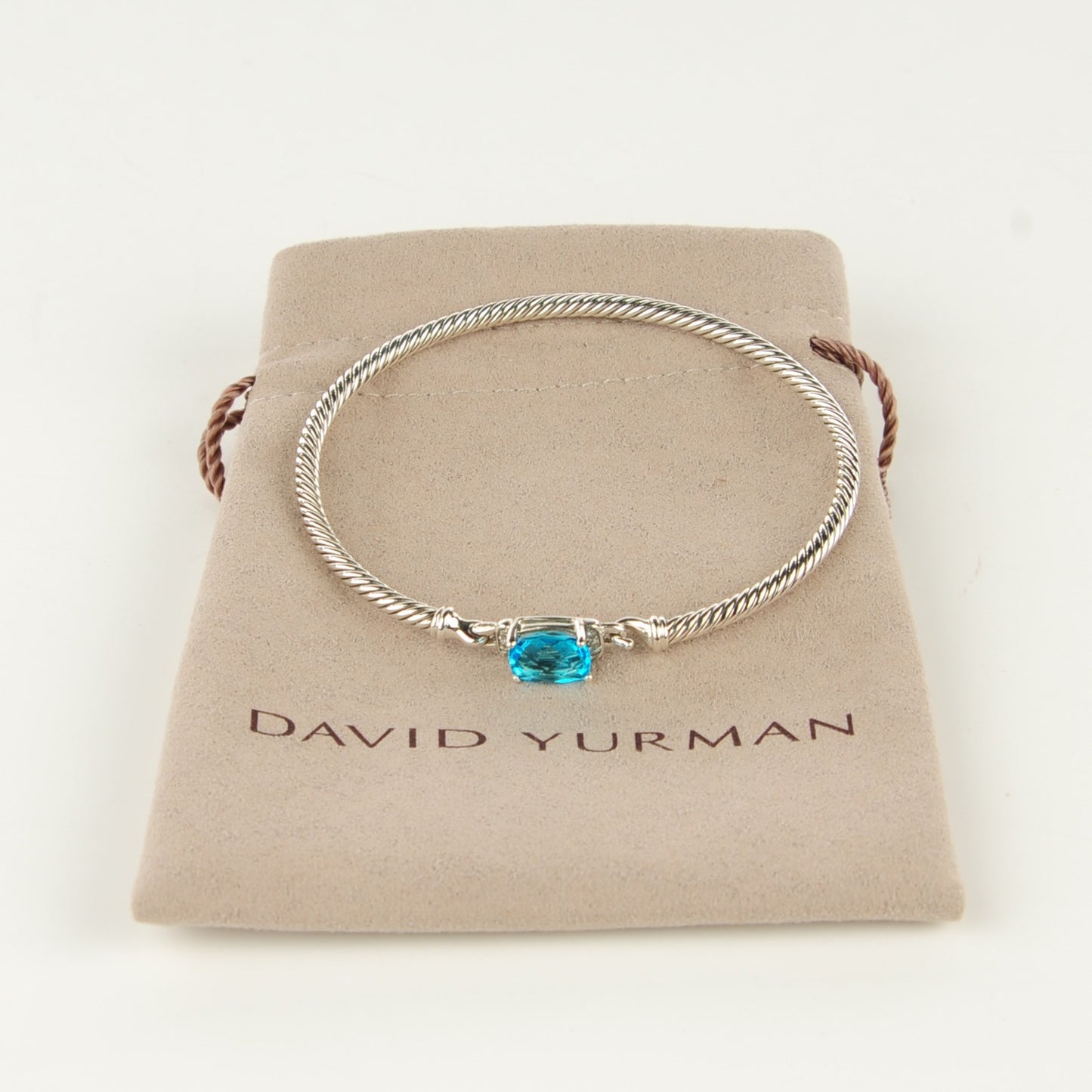 Sterling Silver Diamond Blue Topaz 3mm Petite Wheaton Bracelet