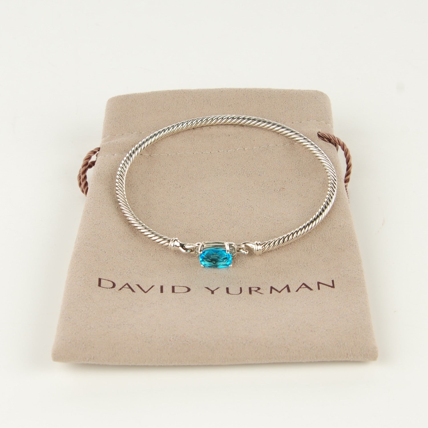 David Yurman Sterling Silver Diamond Blue Topaz 3mm Petite Wheaton Bracelet 7 of 7