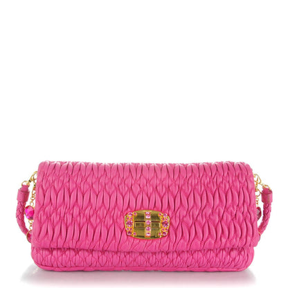 Miu Miu Nappa Matelasse Crystal Flap Clutch Fuxia 1 of 8