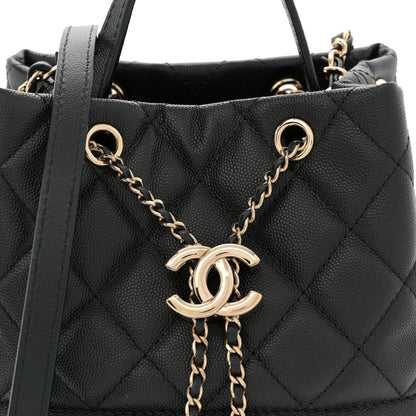 Chanel Caviar Quilted Rolled Up Bucket Drawstring Bag Black 8 of 10