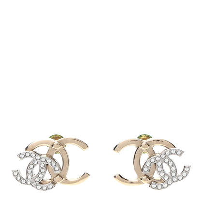 Chanel Crystal Double CC Earrings Gold Silver 1 of 6