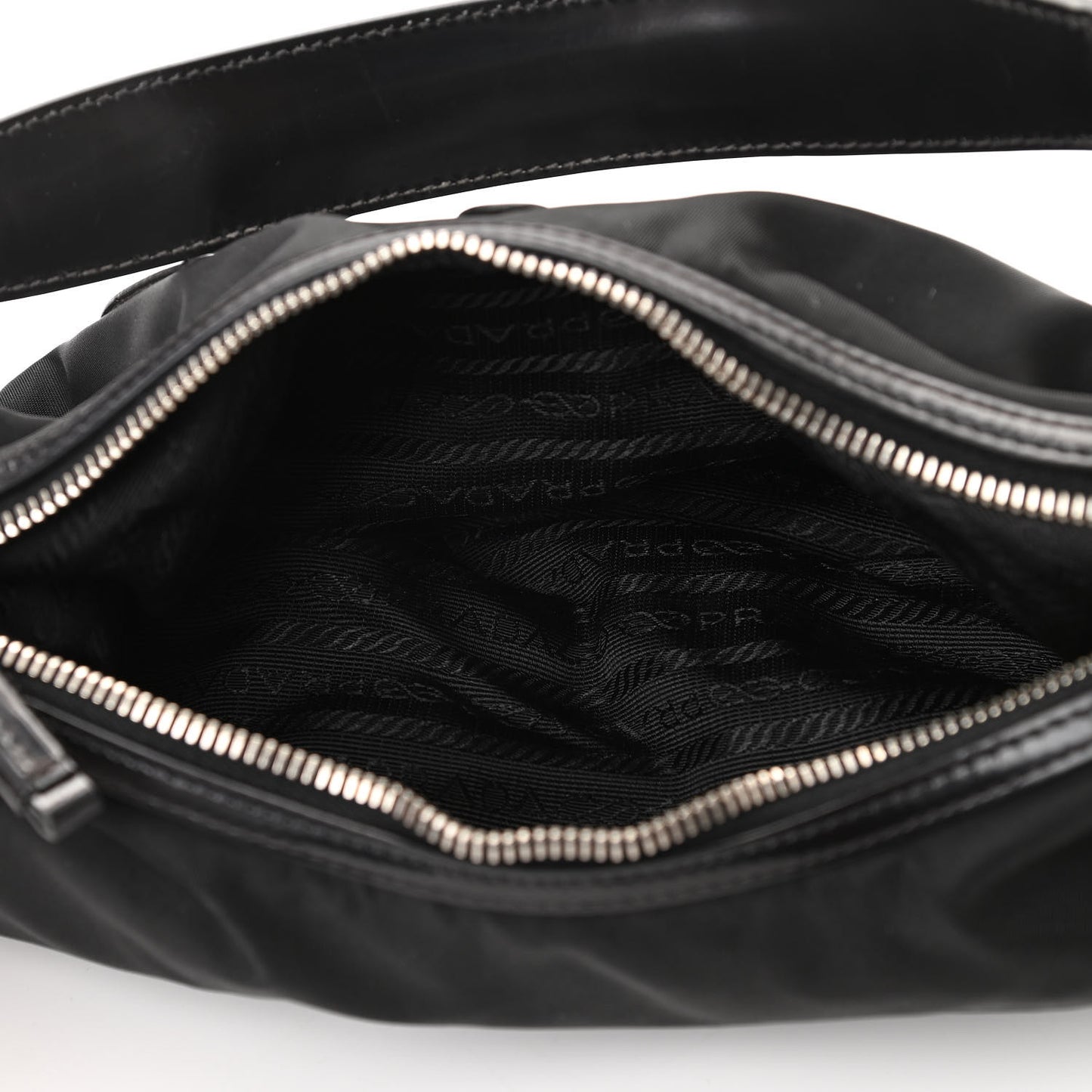 Tessuto Nylon Calfskin Logo Shoulder Bag Black