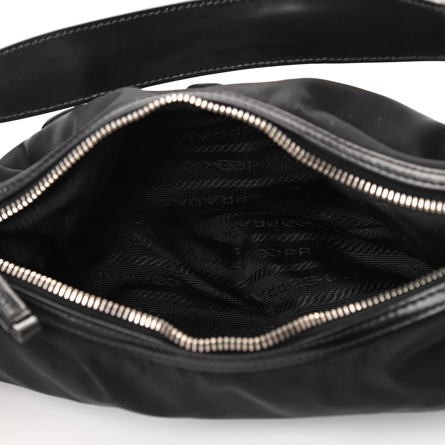 Prada Tessuto Nylon Calfskin Logo Shoulder Bag Black 5 of 11