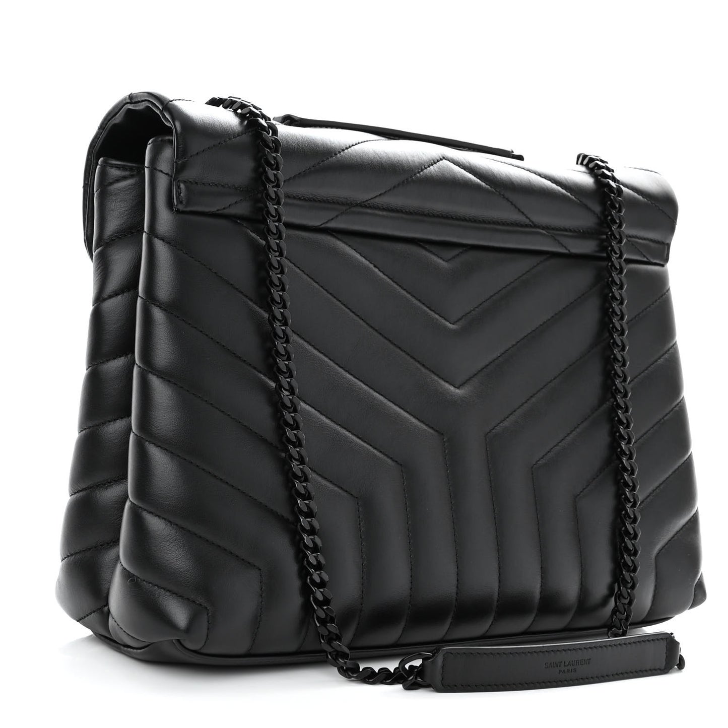 Calfskin Y Quilted Monogram Monochrome Medium Loulou Chain Satchel Black