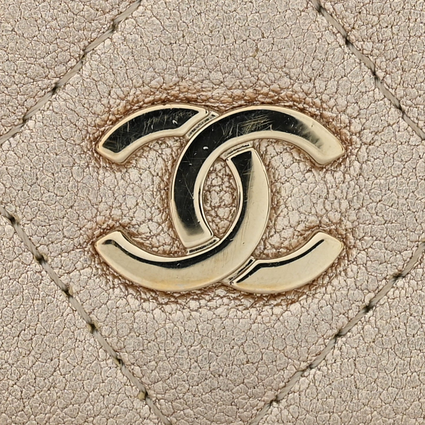 Metallic Lambskin Quilted Mini Wallet On Chain WOC Gold