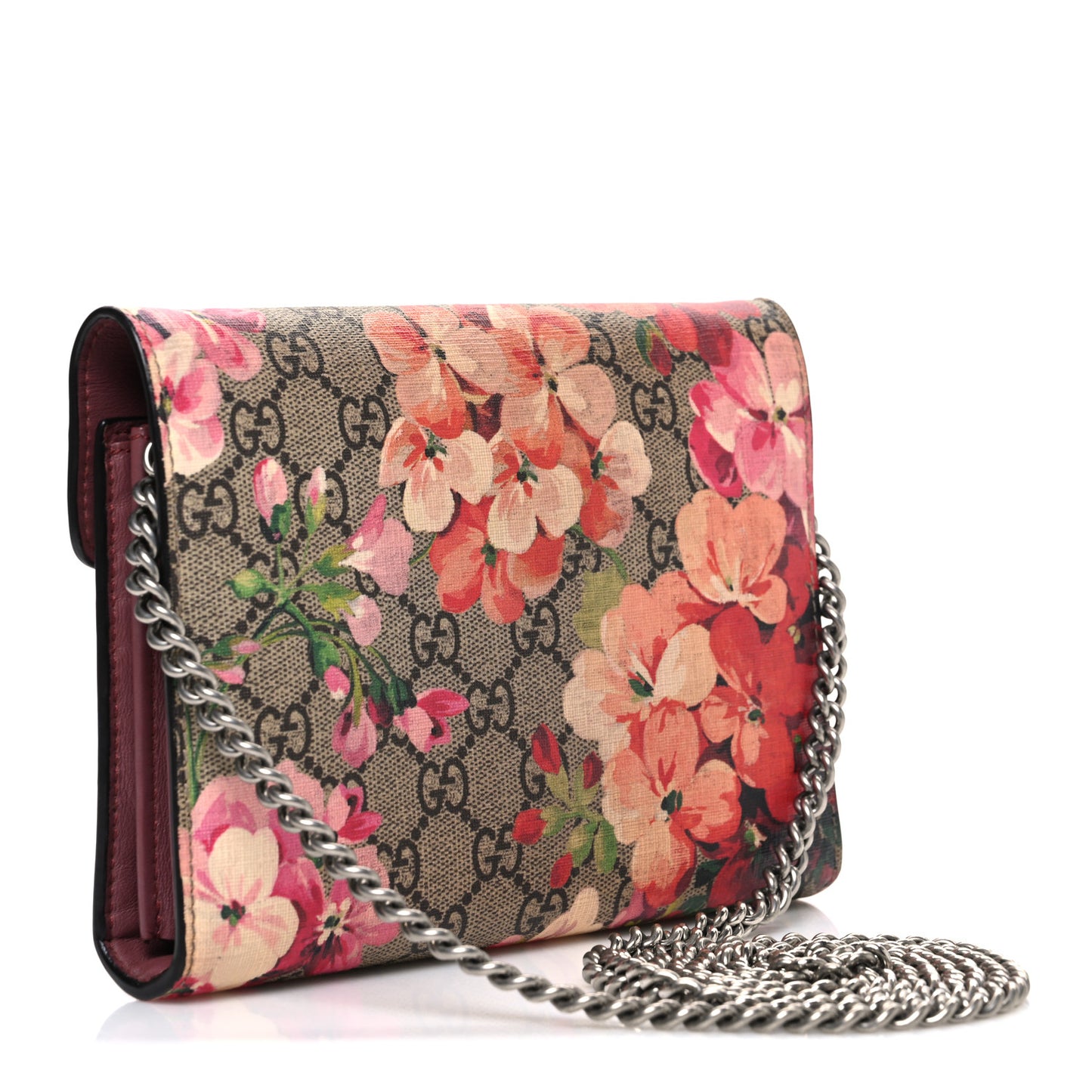 GG Supreme Monogram Blooms Mini Dionysus Chain Wallet Beige Multicolor Dry Rose