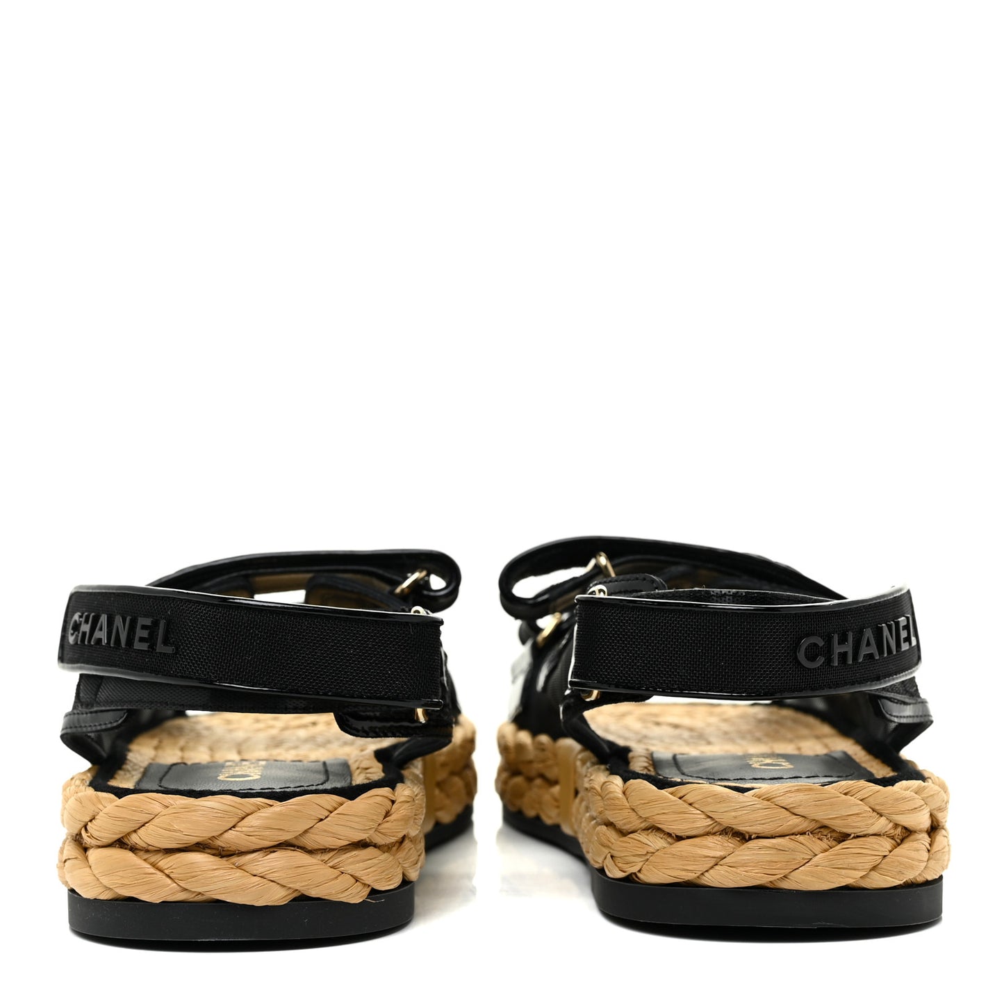 Mesh Patent Calfskin Velcro Dad Sandals 38.5 Black