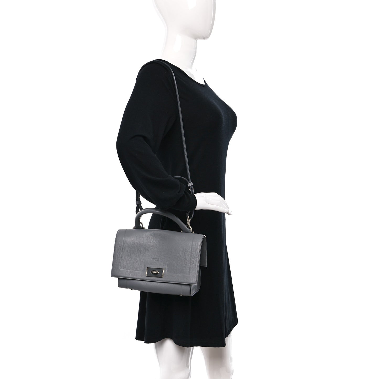 Grained Calfskin Mini Shark Lock Satchel Grey