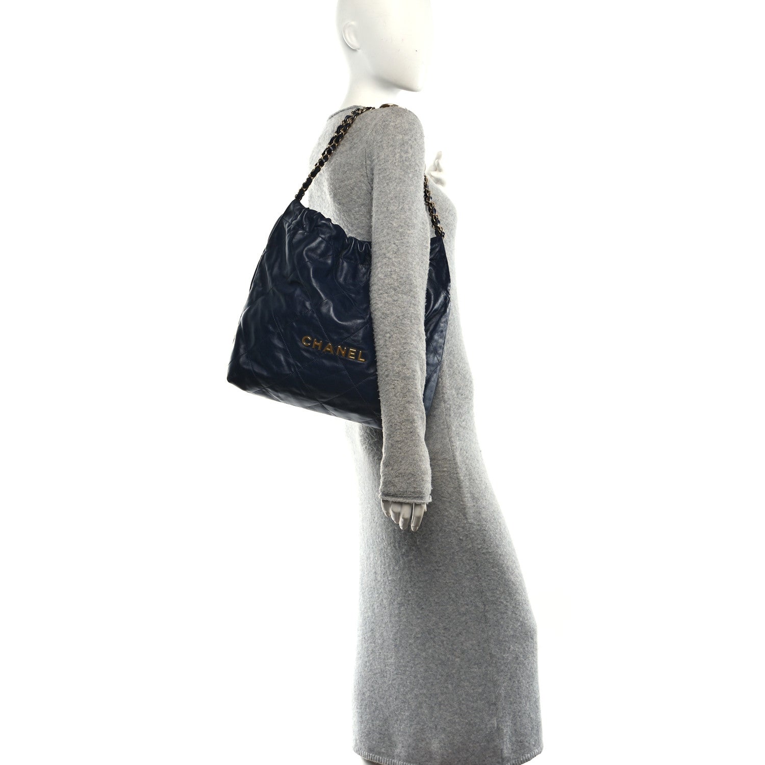 Chanel Shiny Calfskin Quilted Chanel 22 Navy Blue 2 of 11