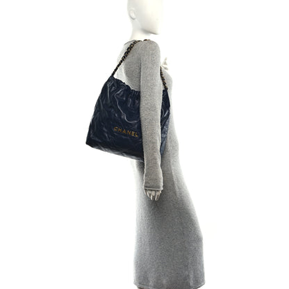 Chanel Shiny Calfskin Quilted Chanel 22 Navy Blue 2 of 11