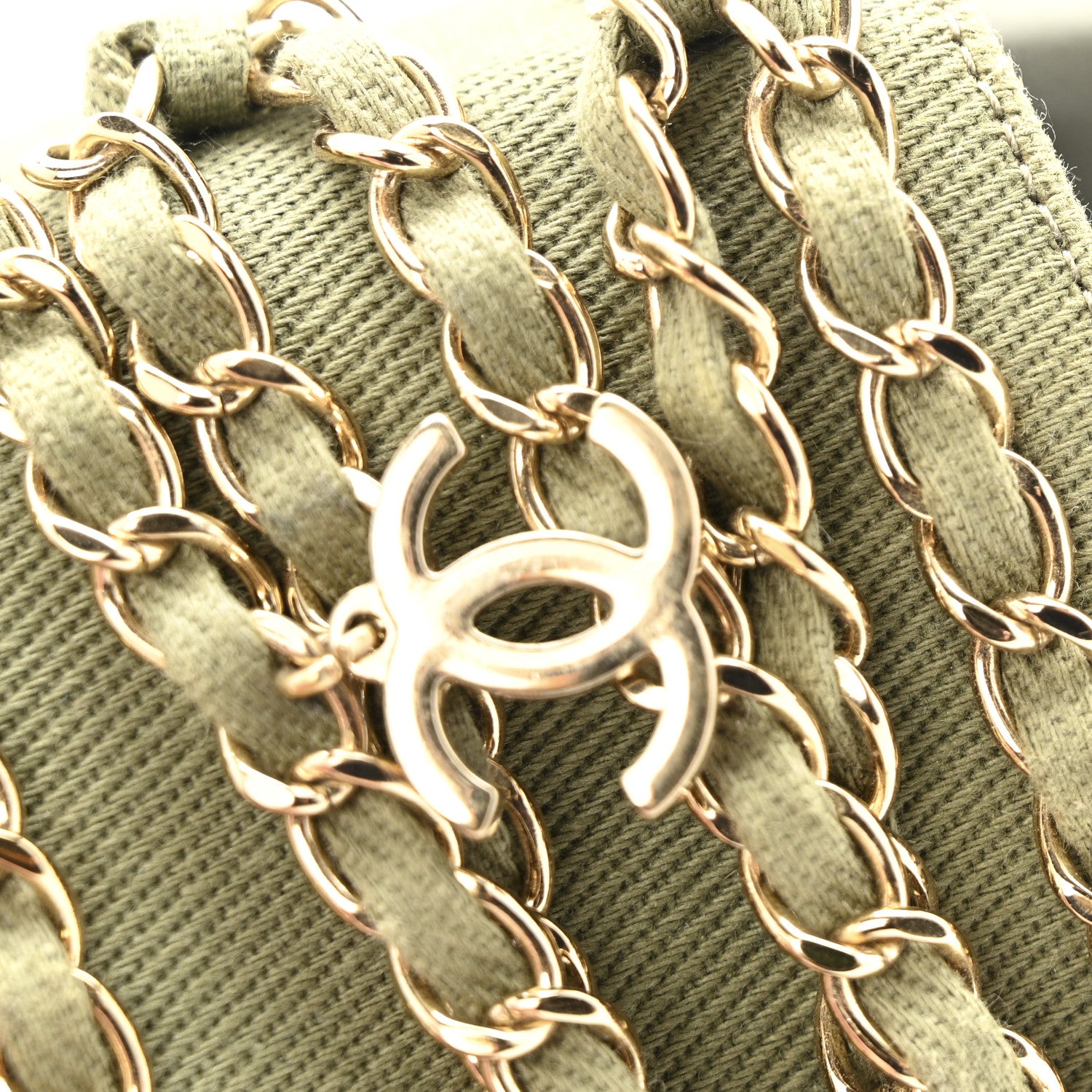 Chanel Canvas Chain Flat Sandals 37 Khaki 13 of 13