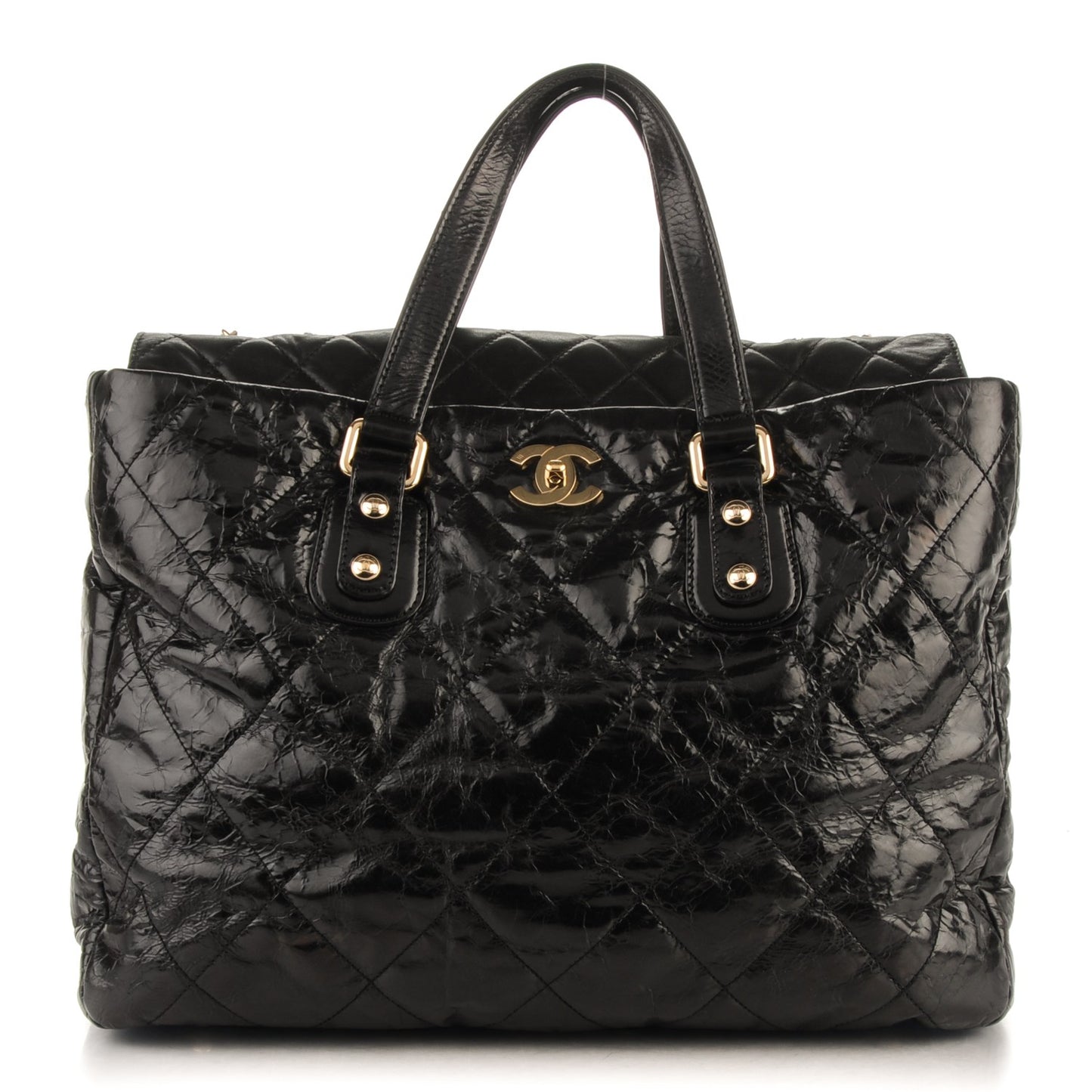 Glazed Calfskin Large Portobello Tote Black