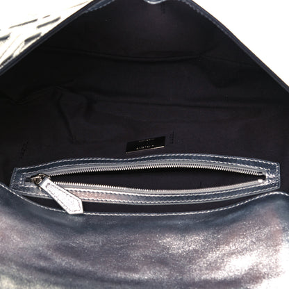 Fendi Vitello Catalan Mirror FF 1974 Embossed Large Baguette Argento 8 of 15