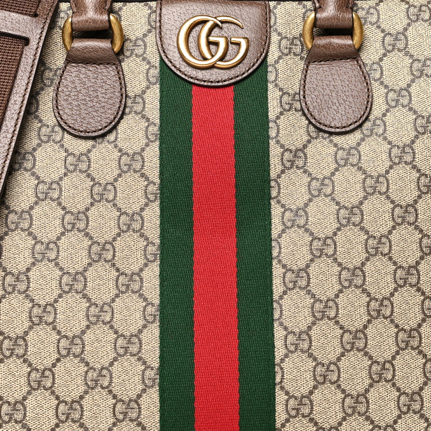 GG Supreme Monogram Textured Calfskin Web Medium Ophidia Briefcase Beige Ebony New Acero