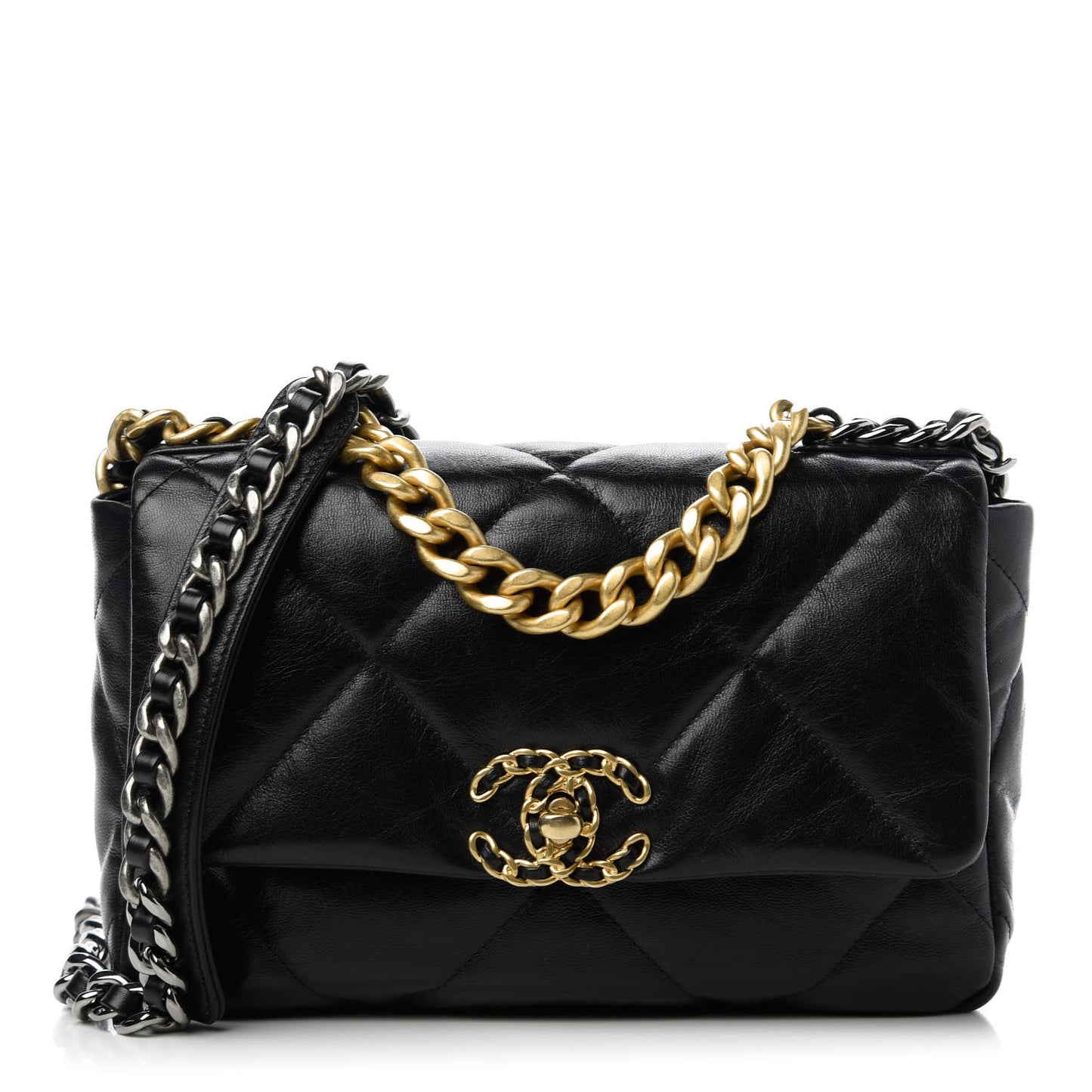 Shiny Goatskin Quilted Medium Chanel 19 Flap Black