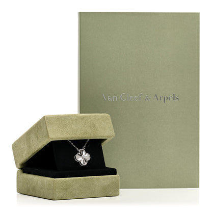 Van Cleef & Arpels 18K White Gold Diamond Guilloche Vintage Alhambra Pendant Necklace 6 of 6