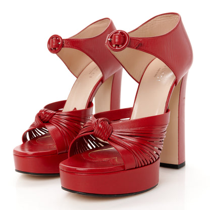 Gucci Nappa Crawford Knotted Strap Platform 37 Hibiscus Red 4 of 8