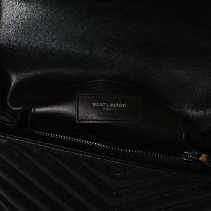 Saint Laurent Sheepskin Matelasse Chevron Monogram Medium College Bag Black 7 of 12