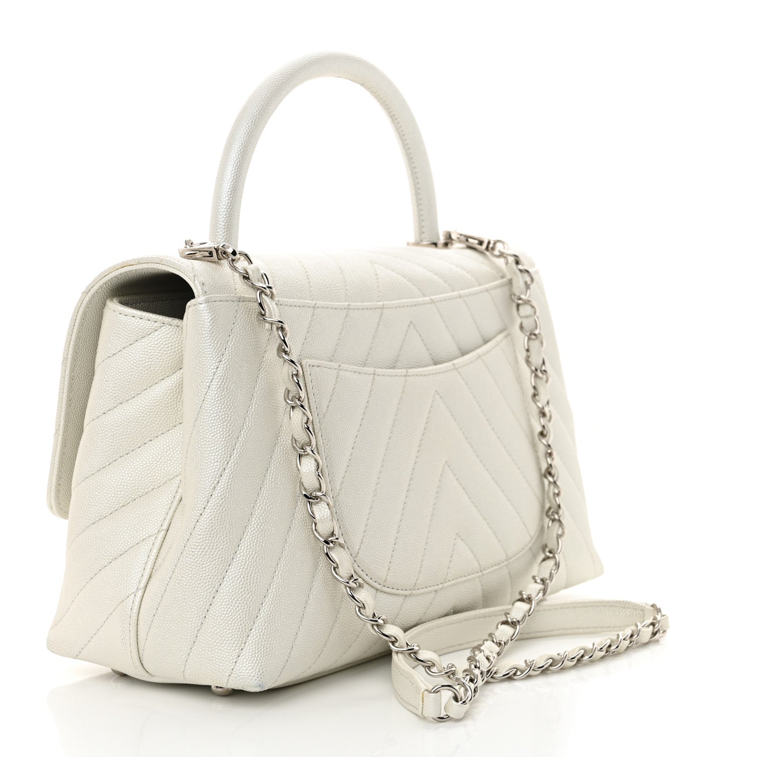 Chanel Iridescent Caviar Chevron Quilted Small Coco Handle Flap White 2 of 11