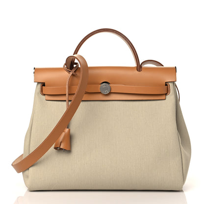 Hermes Military Toile Vache Hunter Herbag Zip Retourne 31 PM Beton Naturel 3 of 12