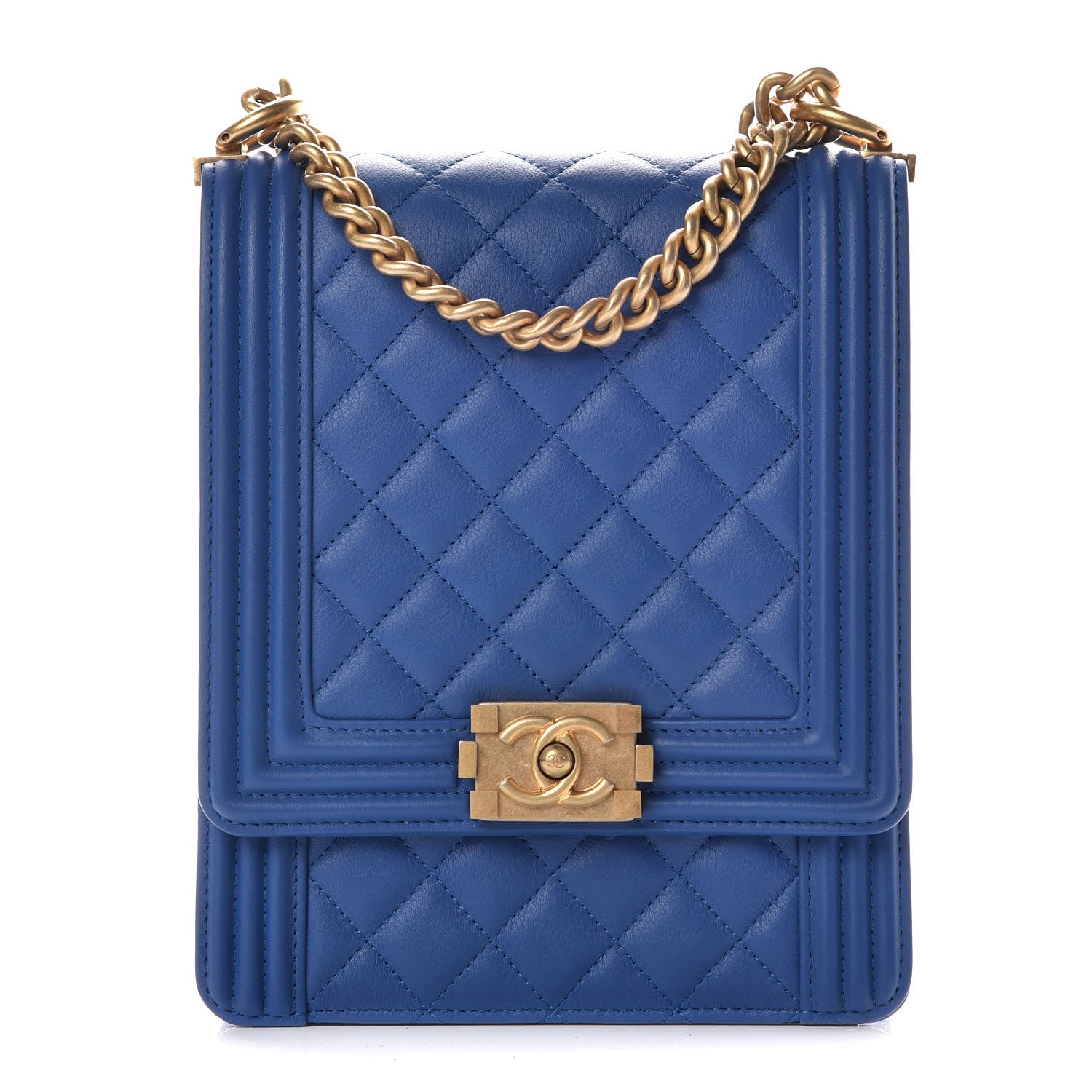 Chanel Calfskin Quilted North South Boy Flap Blue 1 of 10