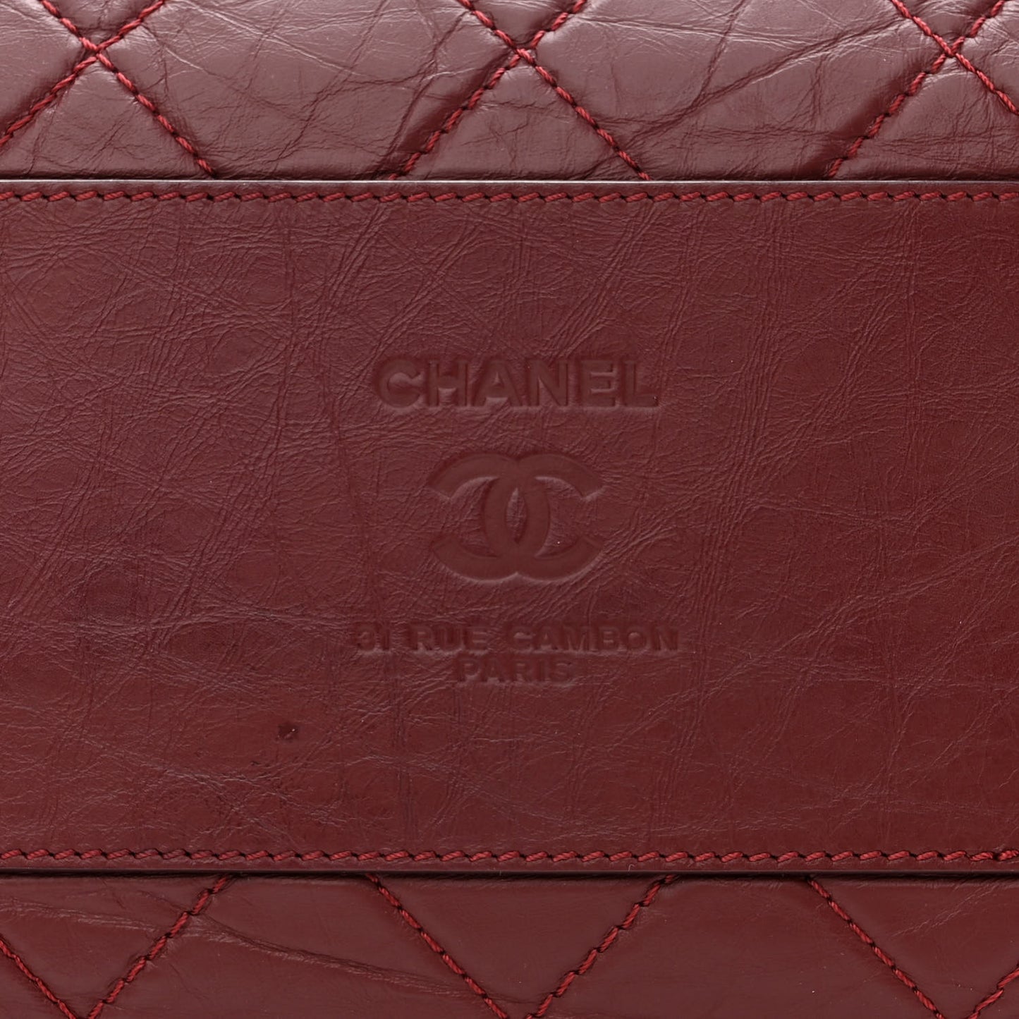 Aged Calfskin Quilted Large Secret Tag Bowling Bag Burgundy