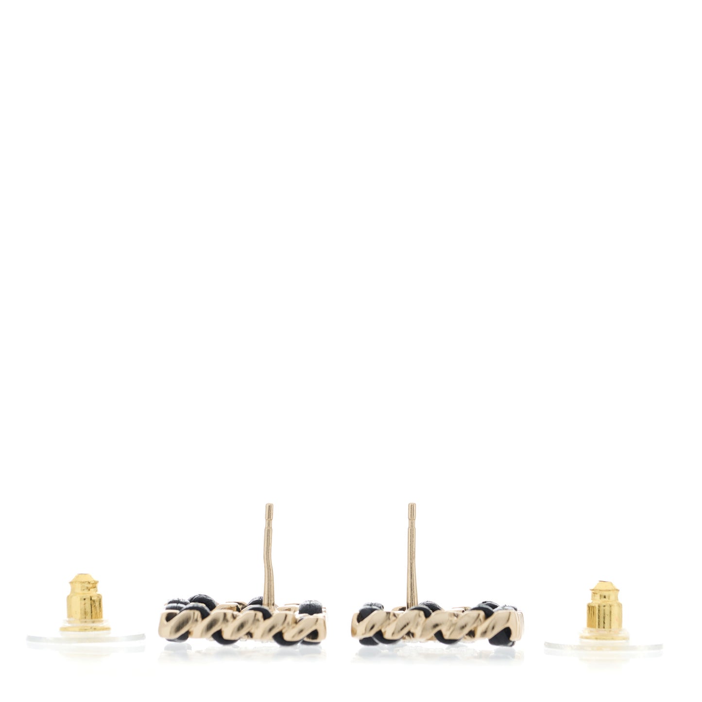 Crystal Lambskin Chain Sergeant Chanel Stud Earrings Black Gold