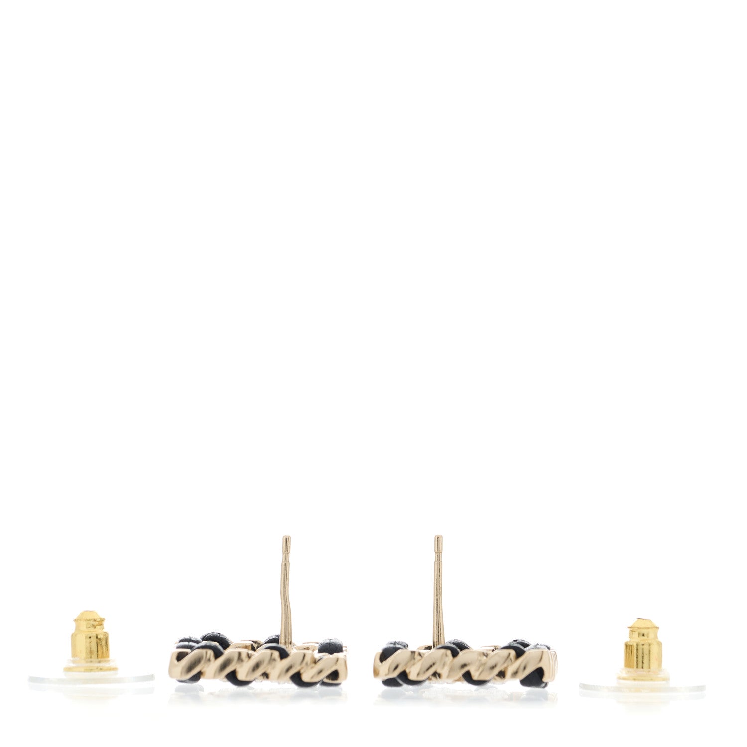 Chanel Crystal Lambskin Chain Sergeant Chanel Stud Earrings Black Gold 3 of 5