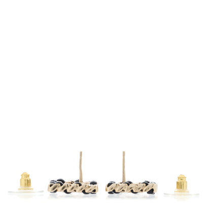 Chanel Crystal Lambskin Chain Sergeant Chanel Stud Earrings Black Gold 3 of 5