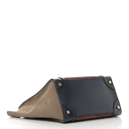 Celine Nubuck Smooth Calfskin Mini Tri-Color Luggage Marron 4 of 14