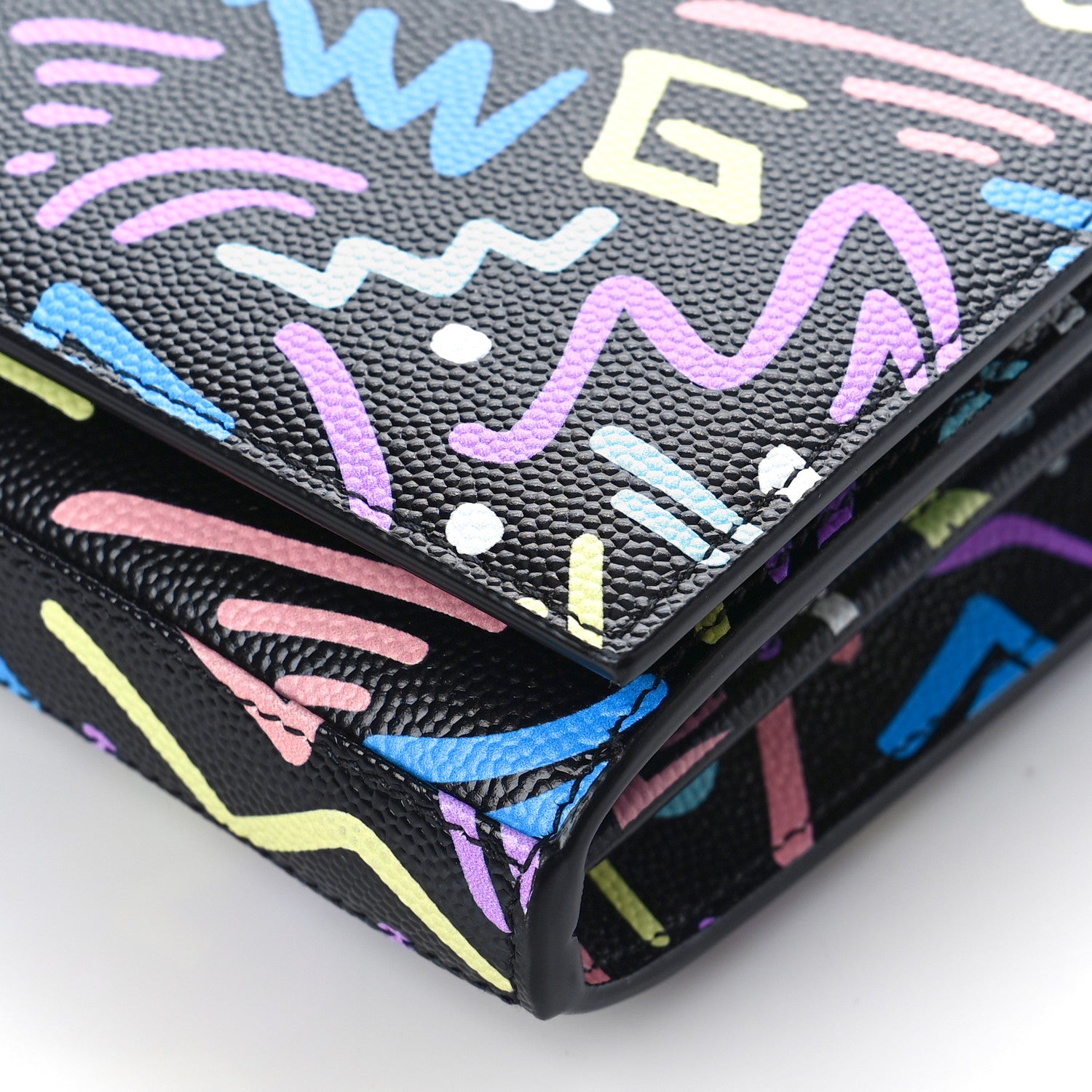 Saint Laurent Grain De Poudre Medium Classic Monogram Multicolor Graphic Print Chain Wallet Black 9 of 9