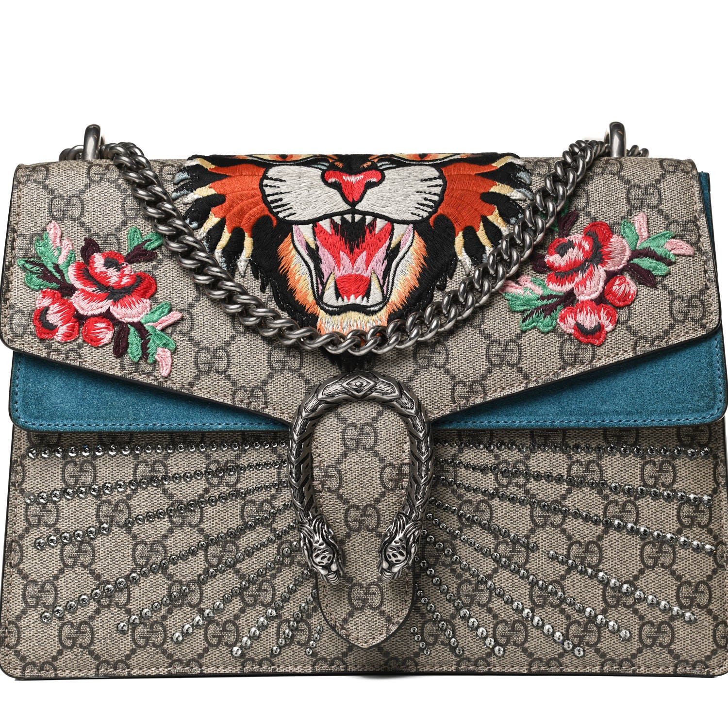 Gucci GG Supreme Monogram Angry Cat Embroidered Medium Dionysus Shoulder Bag Beige Ultramarine 8 of 14