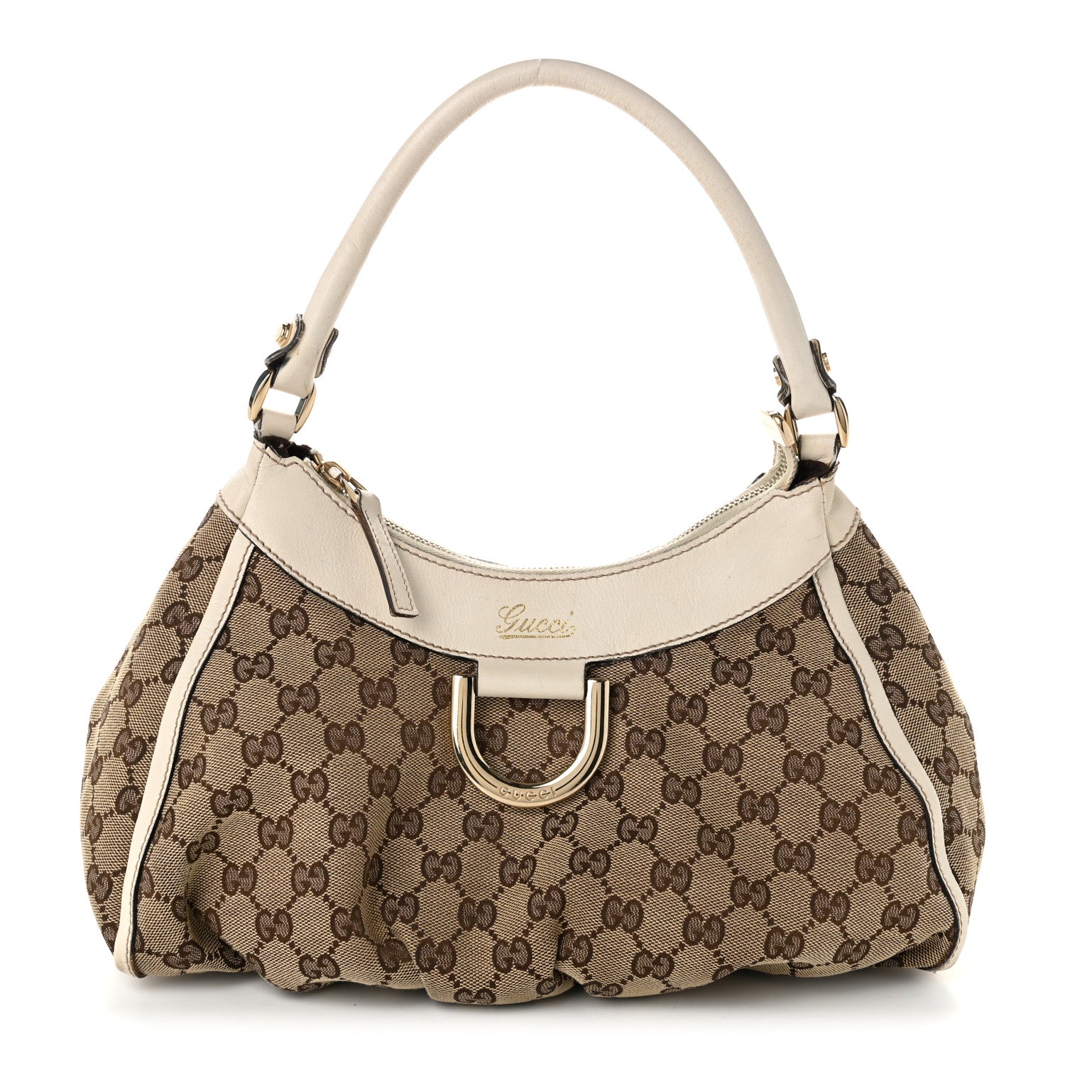 Gucci Monogram Medium D Gold Ring Hobo White 1 of 11