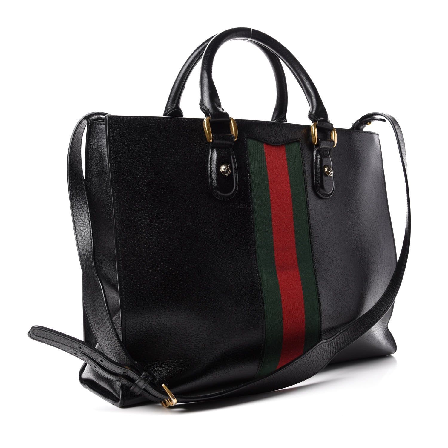 Gucci Grained Calfskin Web XL Animalier Top Handle Tote Black 3 of 10
