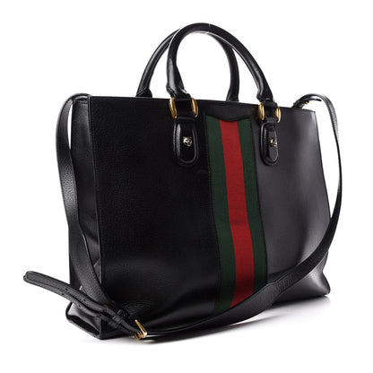 Gucci Grained Calfskin Web XL Animalier Top Handle Tote Black 3 of 10