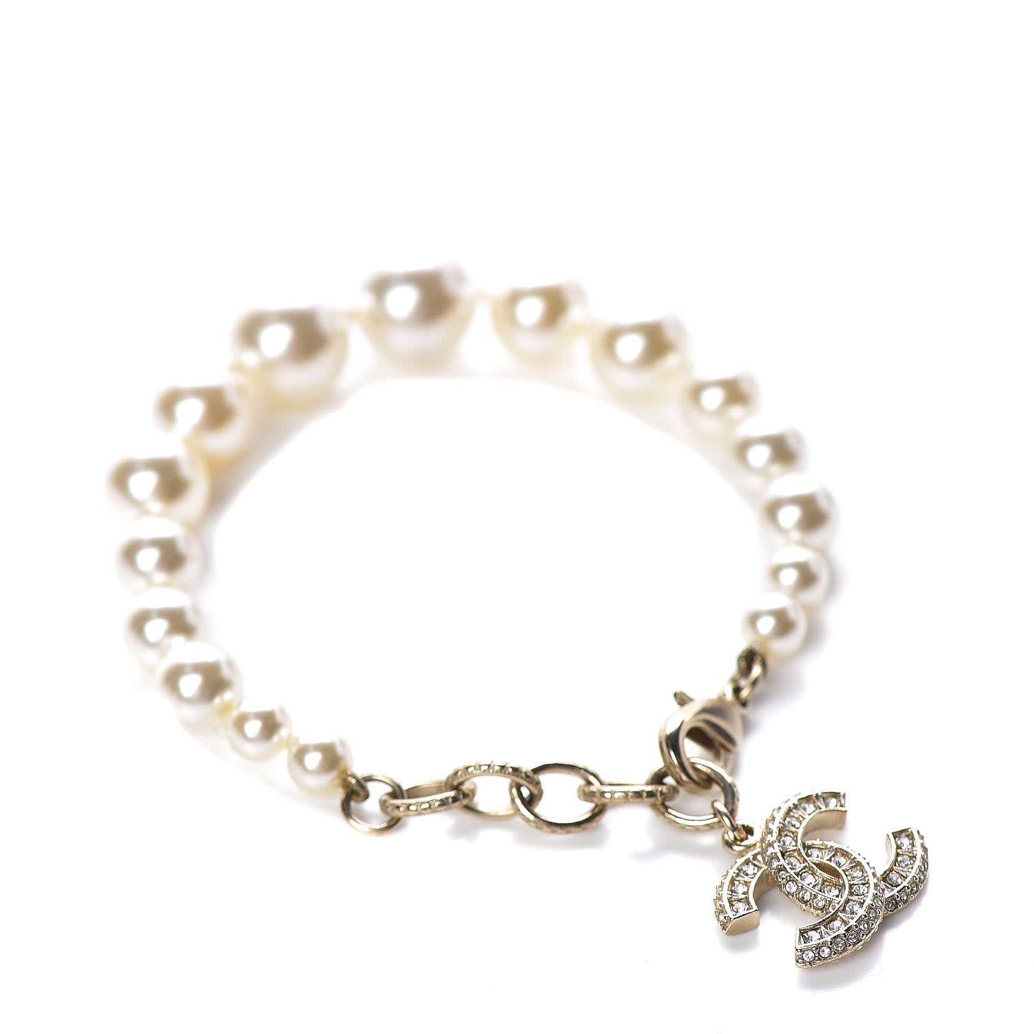 Chanel Pearl Crystal CC Bracelet Gold 1 of 5