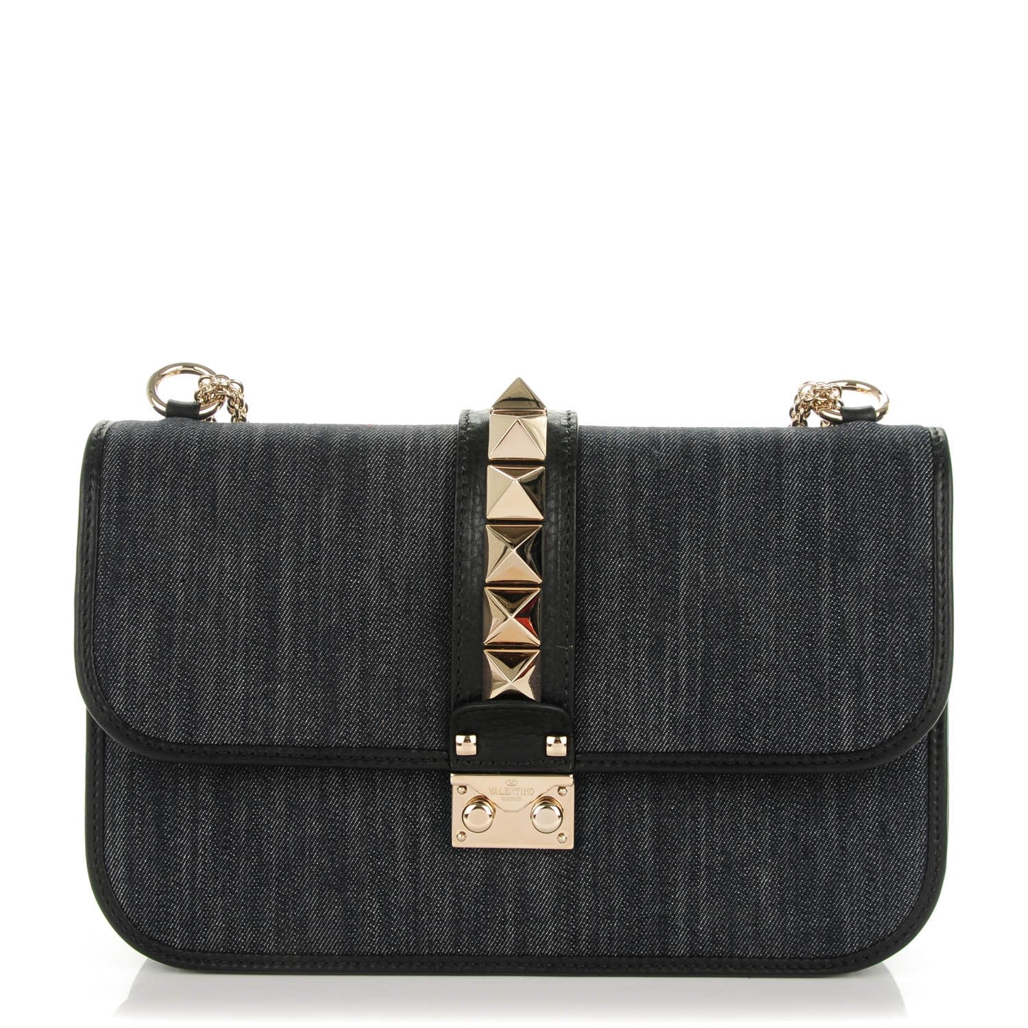 Valentino Garavani Denim Medium Glam Lock Rockstud Flap Deep Denim 1 of 7