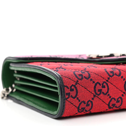 Gucci Monogram Multicolor Matelasse Diagonal GG Marmont Chain Wallet Red Blue Pink Green 9 of 11
