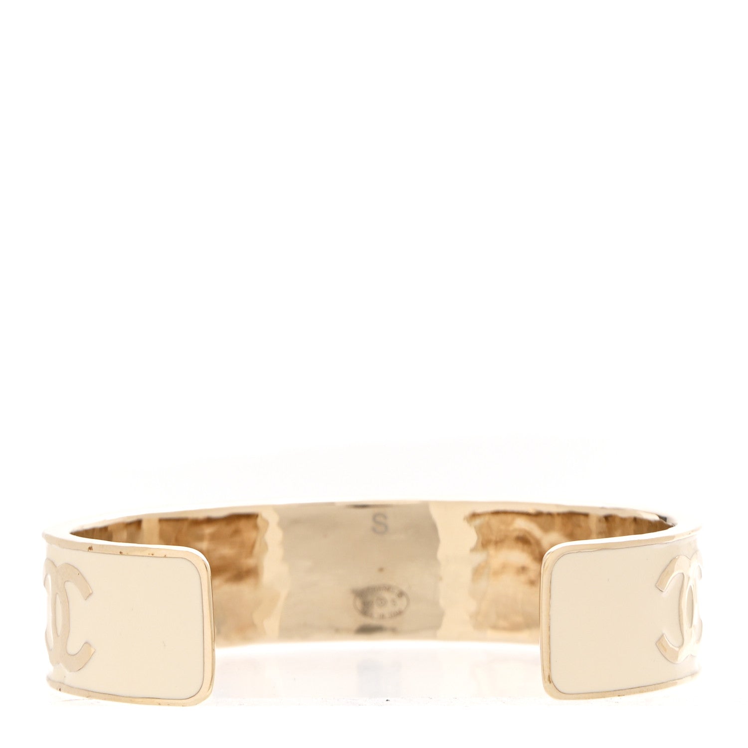 Chanel Metal Enamel Chanel Logo Cuff Bracelet S White 3 of 4