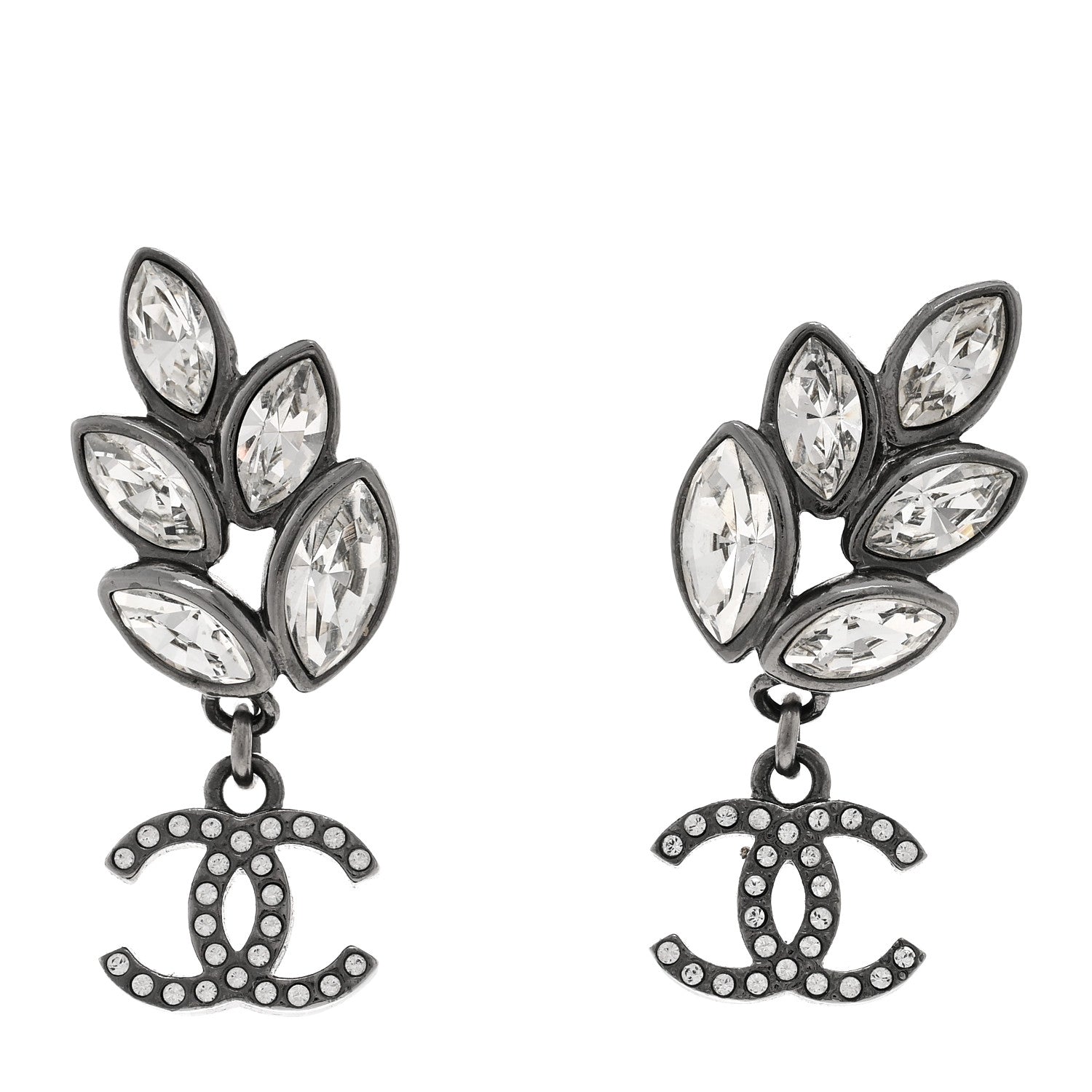 Chanel Ruthenium Crystal CC Dangle Earrings Silver 1 of 5